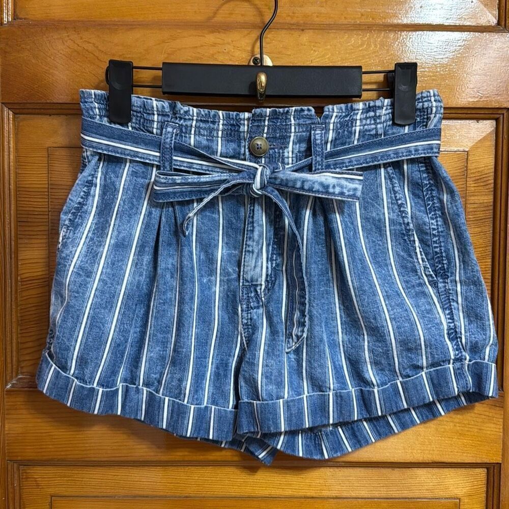 American Eagle AEO Belted Blue Striped Shorts Women’s 00